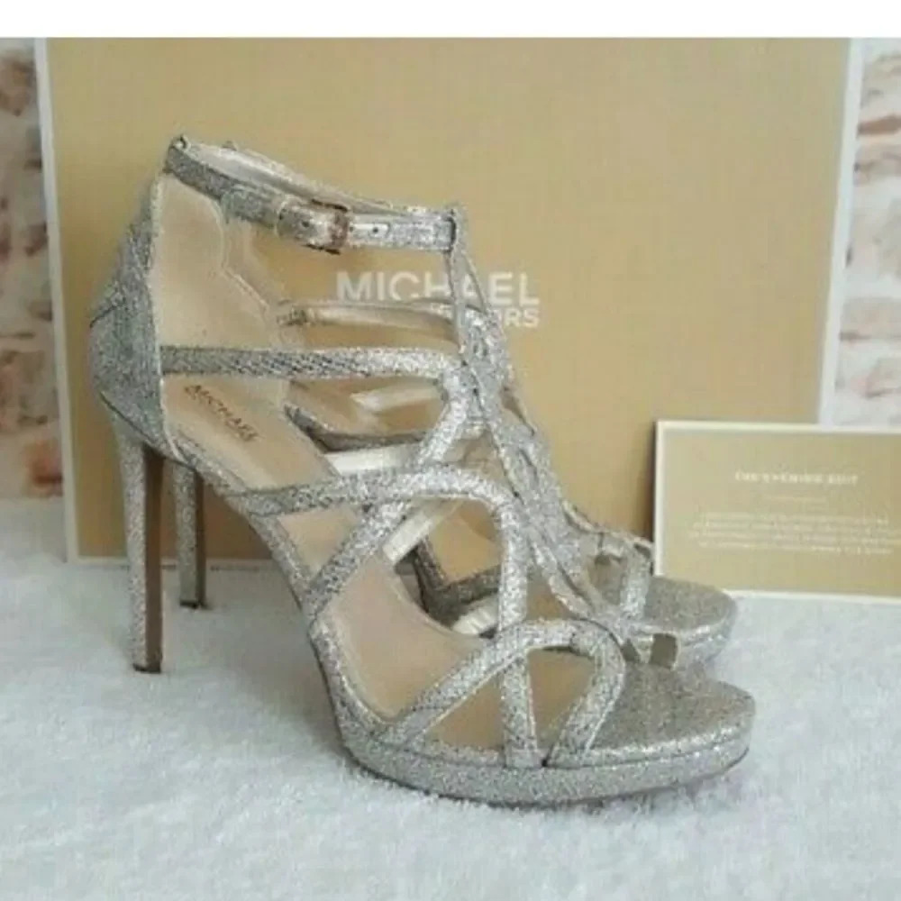 MICHAEL Michael Kors Glitter Champagne Heels Sz 7